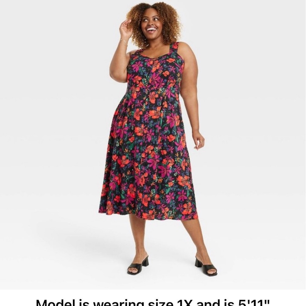 AVA &VIV Women’s Button Front A-Line Dress With Pockets 1X